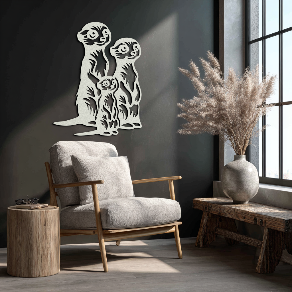 Meerkat Family Metal Wall Art – Playful Animal Silhouette Decor for Nature Lovers- KAF595