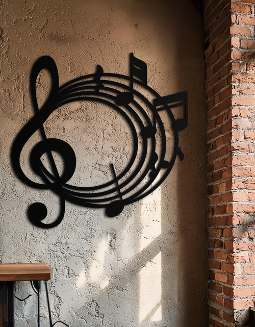 Load image into Gallery viewer, Musical Notes Circle Metal Wall Art – Treble Clef Music Decor for Home or Studio- KAF596