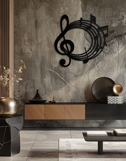 Load image into Gallery viewer, Musical Notes Circle Metal Wall Art – Treble Clef Music Decor for Home or Studio- KAF596
