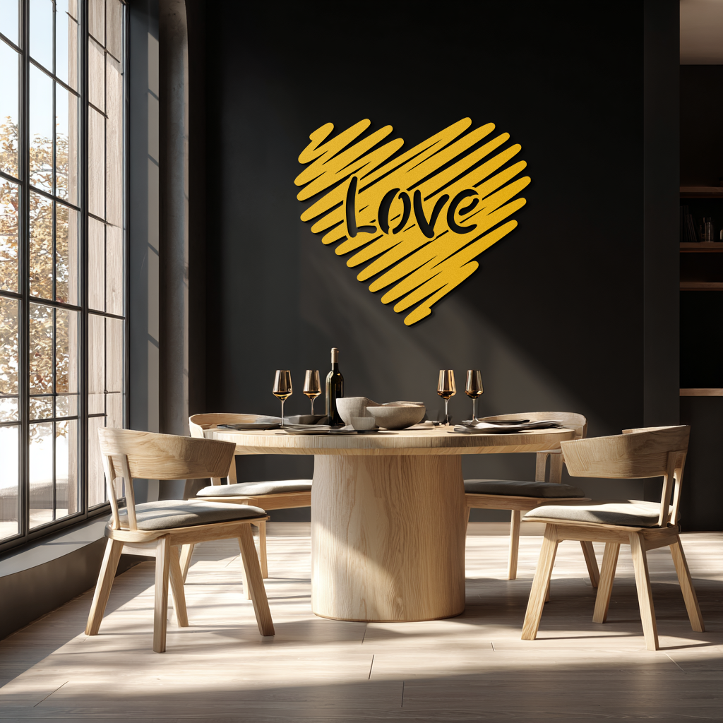 Love Heart Scribble Metal Wall Art – Romantic Handwritten Typography Home Decor- KAF599