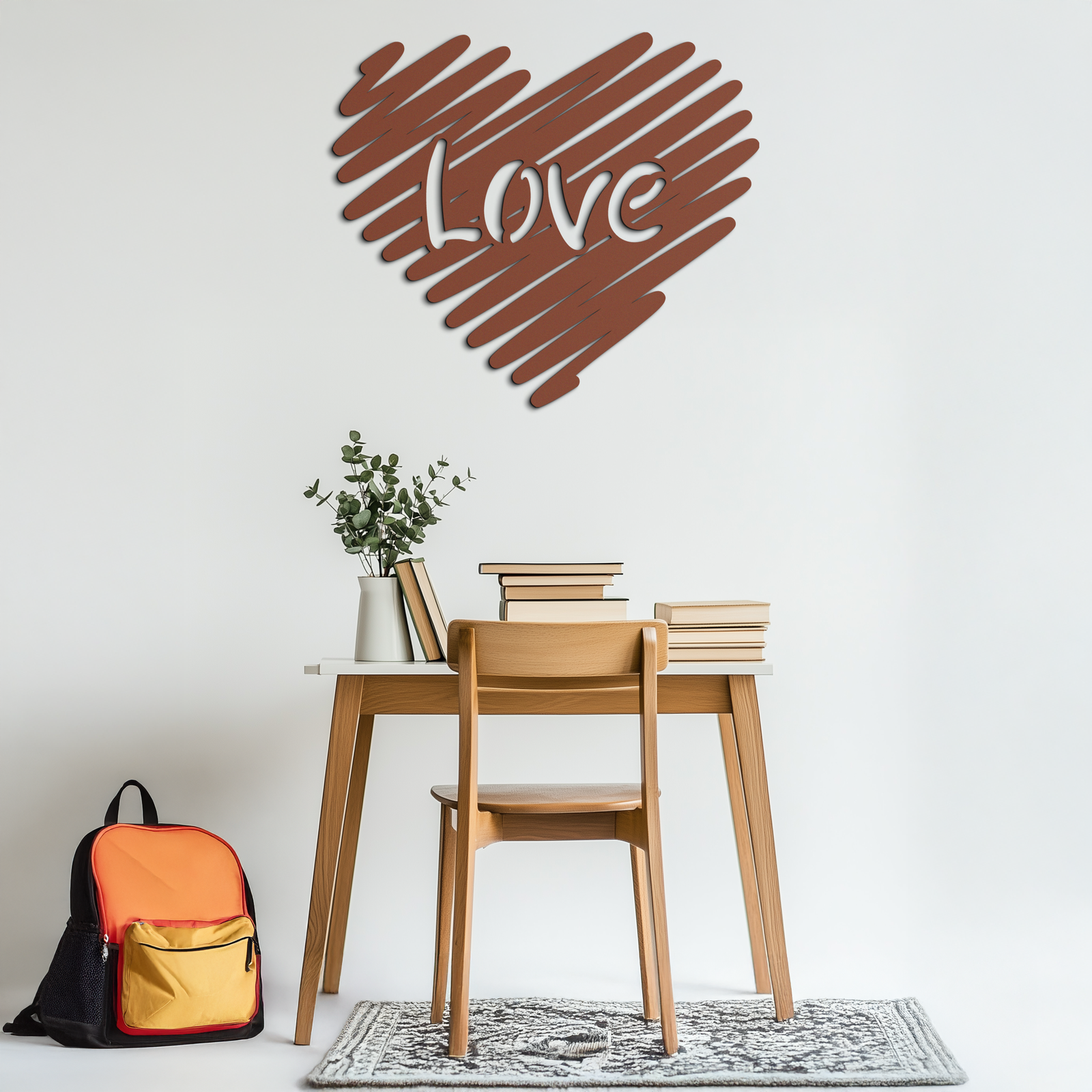 Love Heart Scribble Metal Wall Art – Romantic Handwritten Typography Home Decor- KAF599