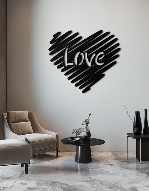 Load image into Gallery viewer, Love Heart Scribble Metal Wall Art – Romantic Handwritten Typography Home Decor- KAF599