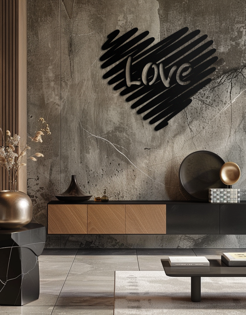 Load image into Gallery viewer, Love Heart Scribble Metal Wall Art – Romantic Handwritten Typography Home Decor- KAF599