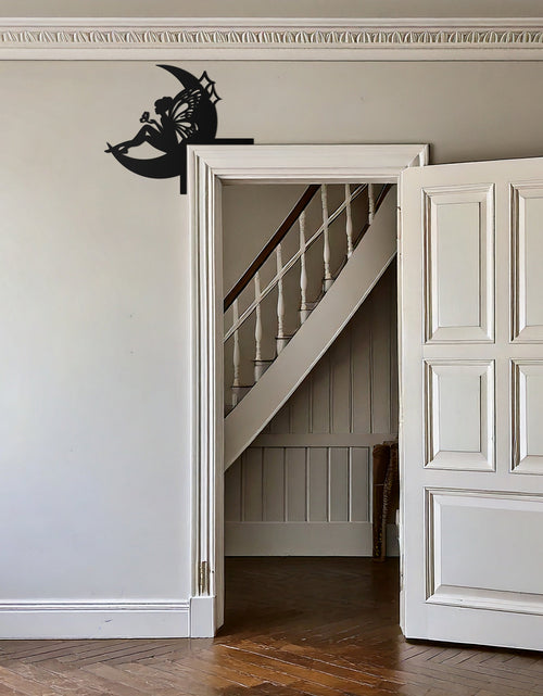Load image into Gallery viewer, Moon Fairy Corner Metal Wall Art – Whimsical Butterfly Decor for Door Frames- KAF603