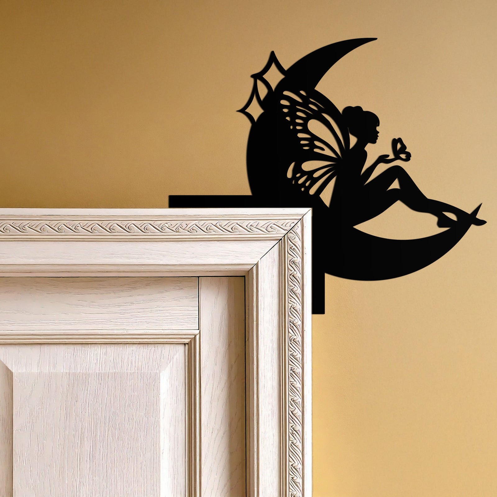Moon Fairy Corner Metal Wall Art – Whimsical Butterfly Decor for Door Frames- KAF603