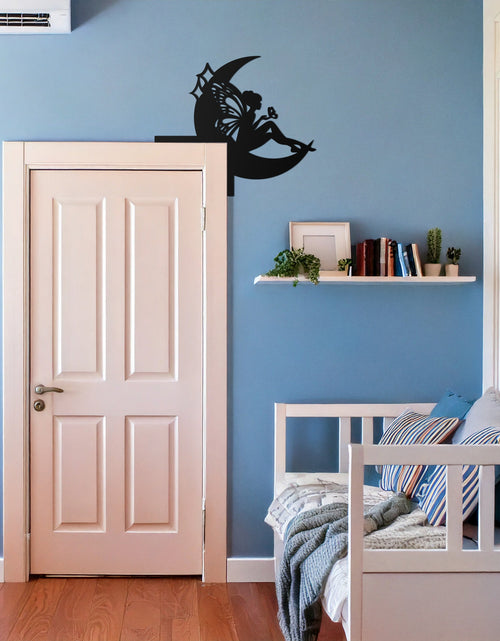 Load image into Gallery viewer, Moon Fairy Corner Metal Wall Art – Whimsical Butterfly Decor for Door Frames- KAF603