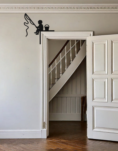 Load image into Gallery viewer, Child Fishing Corner Metal Wall Art – Playful Kids Silhouette Door Corner Decor-KAF610