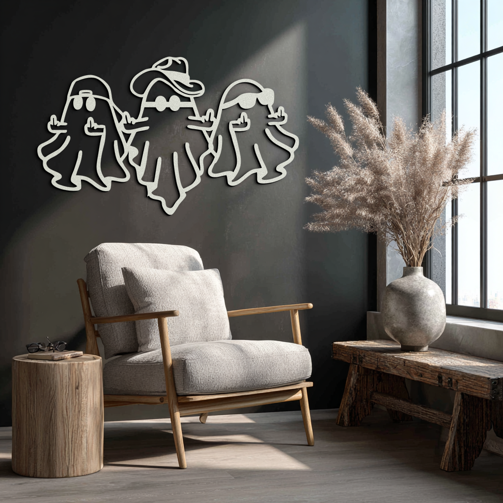 Funny Gangster Ghosts Metal Wall Art – Halloween Cool Spirits Decor-KAF613