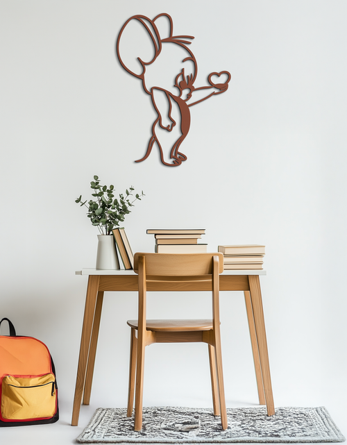 Load image into Gallery viewer, Jerry Holding Heart Metal Wall Art – Cute Cartoon Mouse Silhouette Decor-KAF615