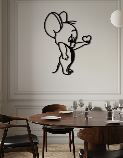 Load image into Gallery viewer, Jerry Holding Heart Metal Wall Art – Cute Cartoon Mouse Silhouette Decor-KAF615