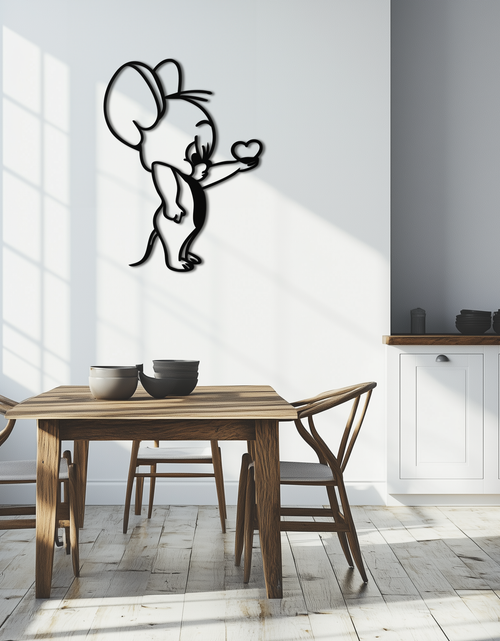 Load image into Gallery viewer, Jerry Holding Heart Metal Wall Art – Cute Cartoon Mouse Silhouette Decor-KAF615