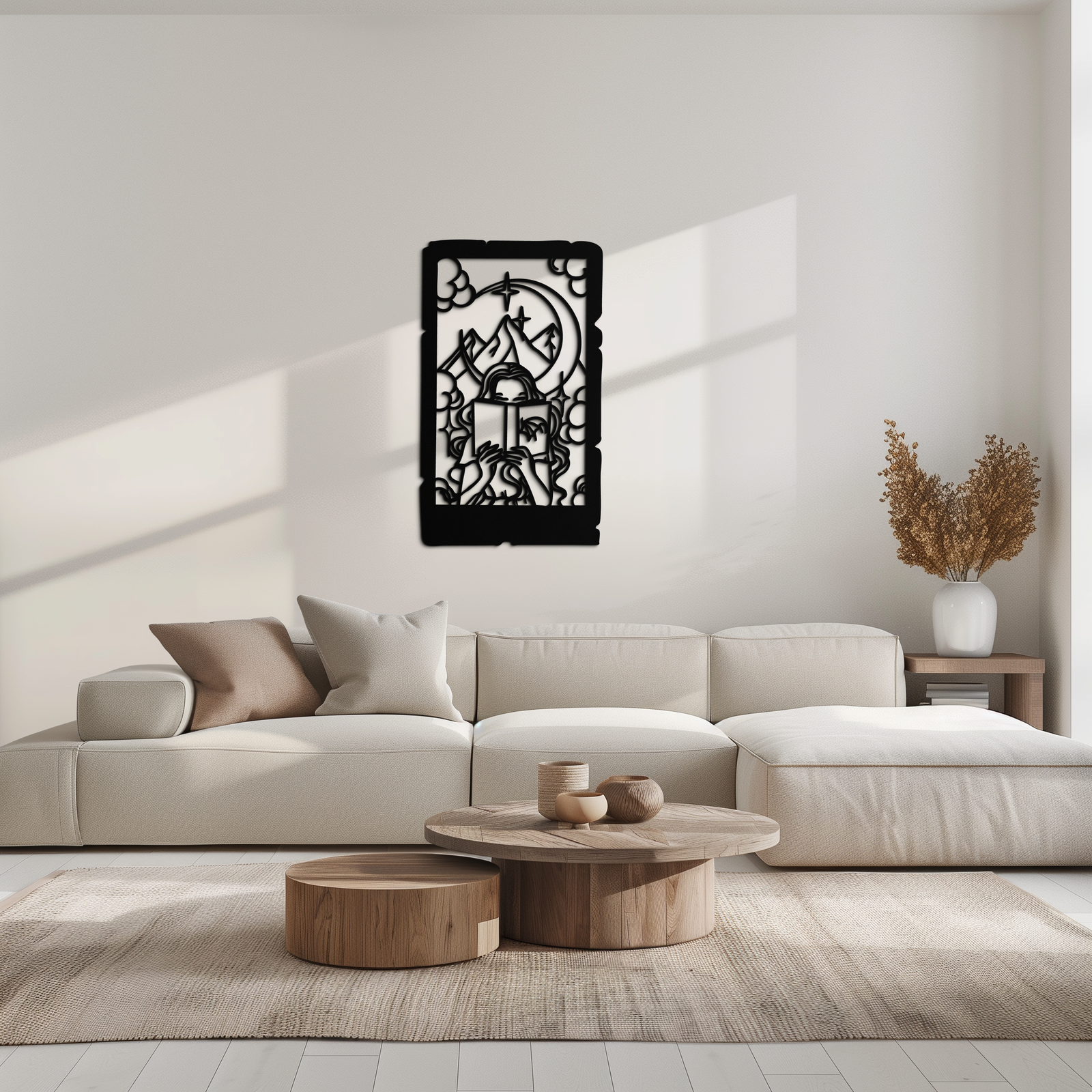 Reading Lady Metal Wall Art – Book Lover Silhouette with Moon and Mountains-KAF616