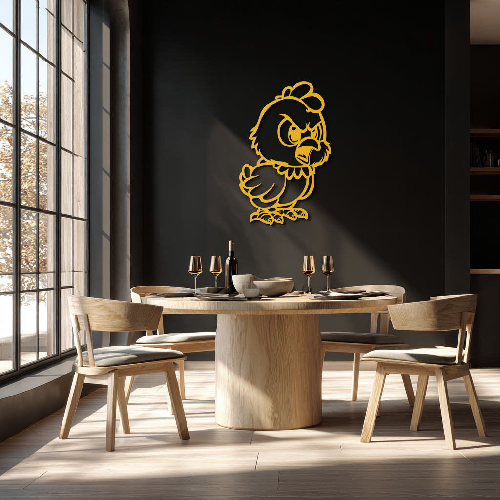 Angry Chick Metal Wall Art – Cartoon Chicken Silhouette Wall Decor-KAF618