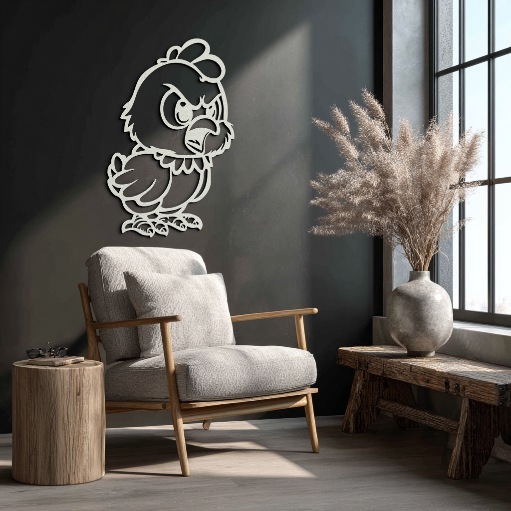 Angry Chick Metal Wall Art – Cartoon Chicken Silhouette Wall Decor-KAF618