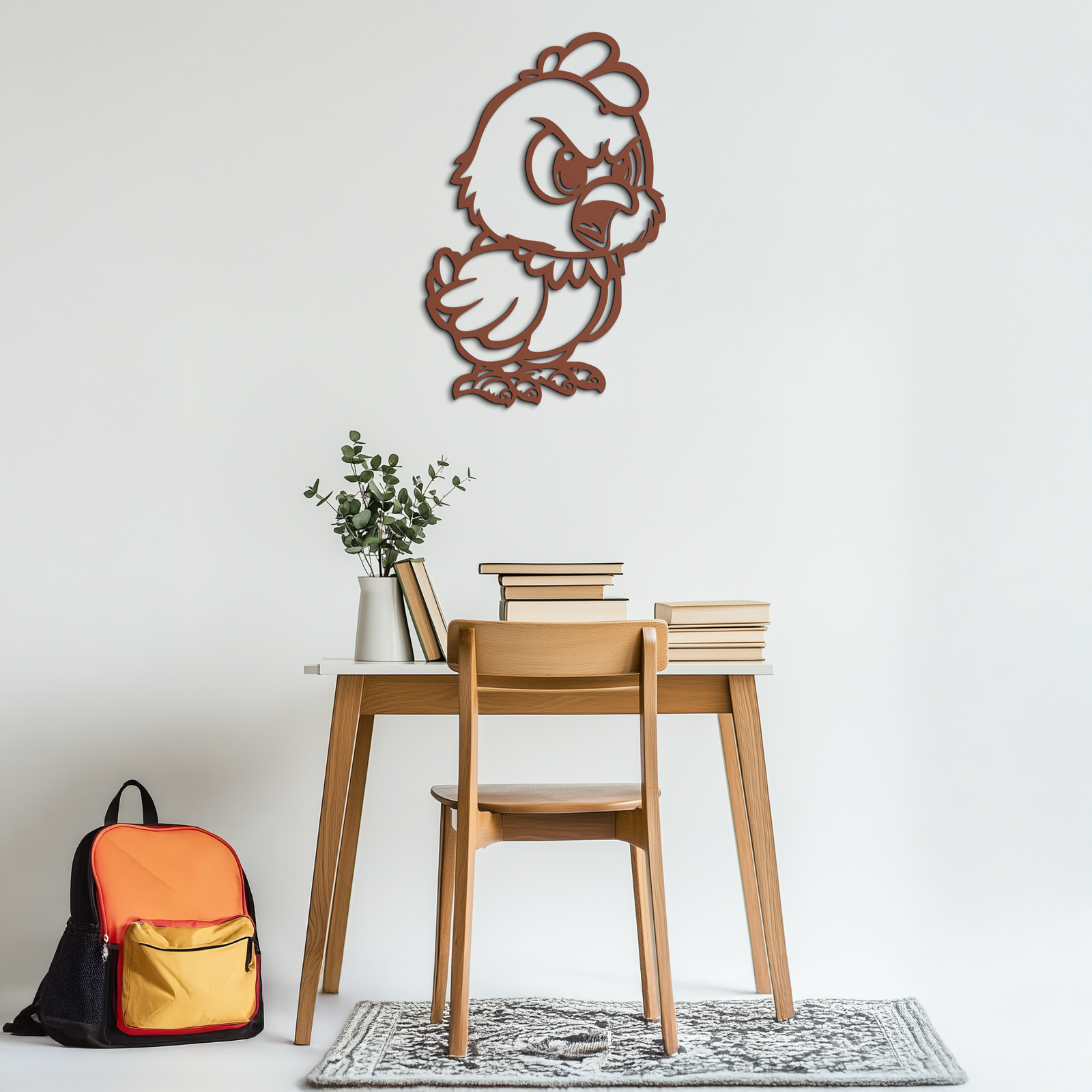 Angry Chick Metal Wall Art – Cartoon Chicken Silhouette Wall Decor-KAF618