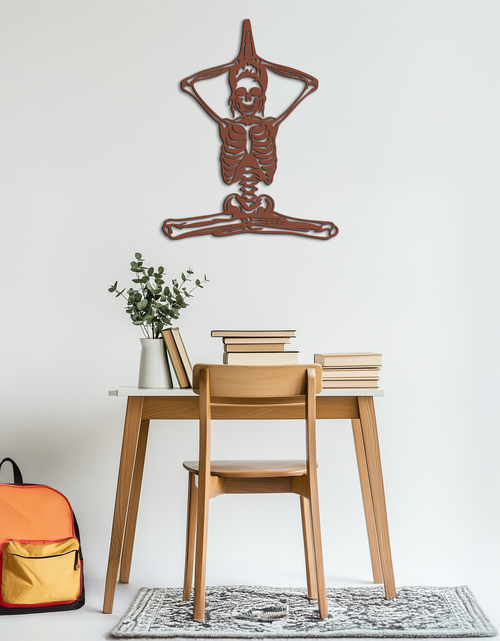 Load image into Gallery viewer, Skeleton Yoga Pose Metal Wall Art – Gothic Meditation Decor for Yoga Lovers- KAF621