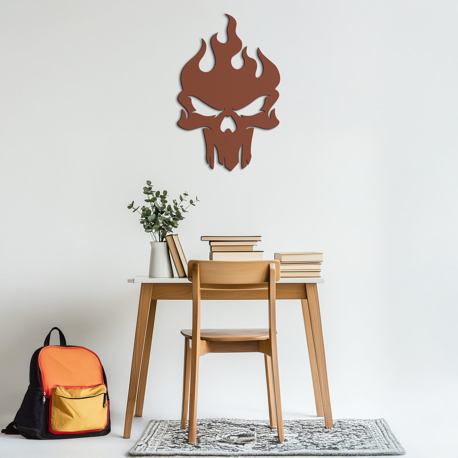 Flaming Skull Metal Wall Art – Bold Gothic Flame Skull Design- KAF623