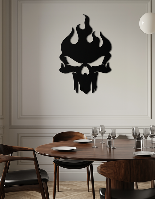 Load image into Gallery viewer, Flaming Skull Metal Wall Art – Bold Gothic Flame Skull Design- KAF623