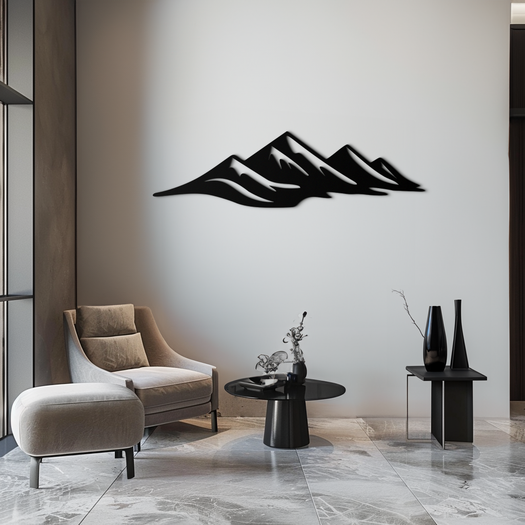 Mountain Silhouette Metal Wall Art – Horizontal Nature-Inspired Panel Decor- KAF627