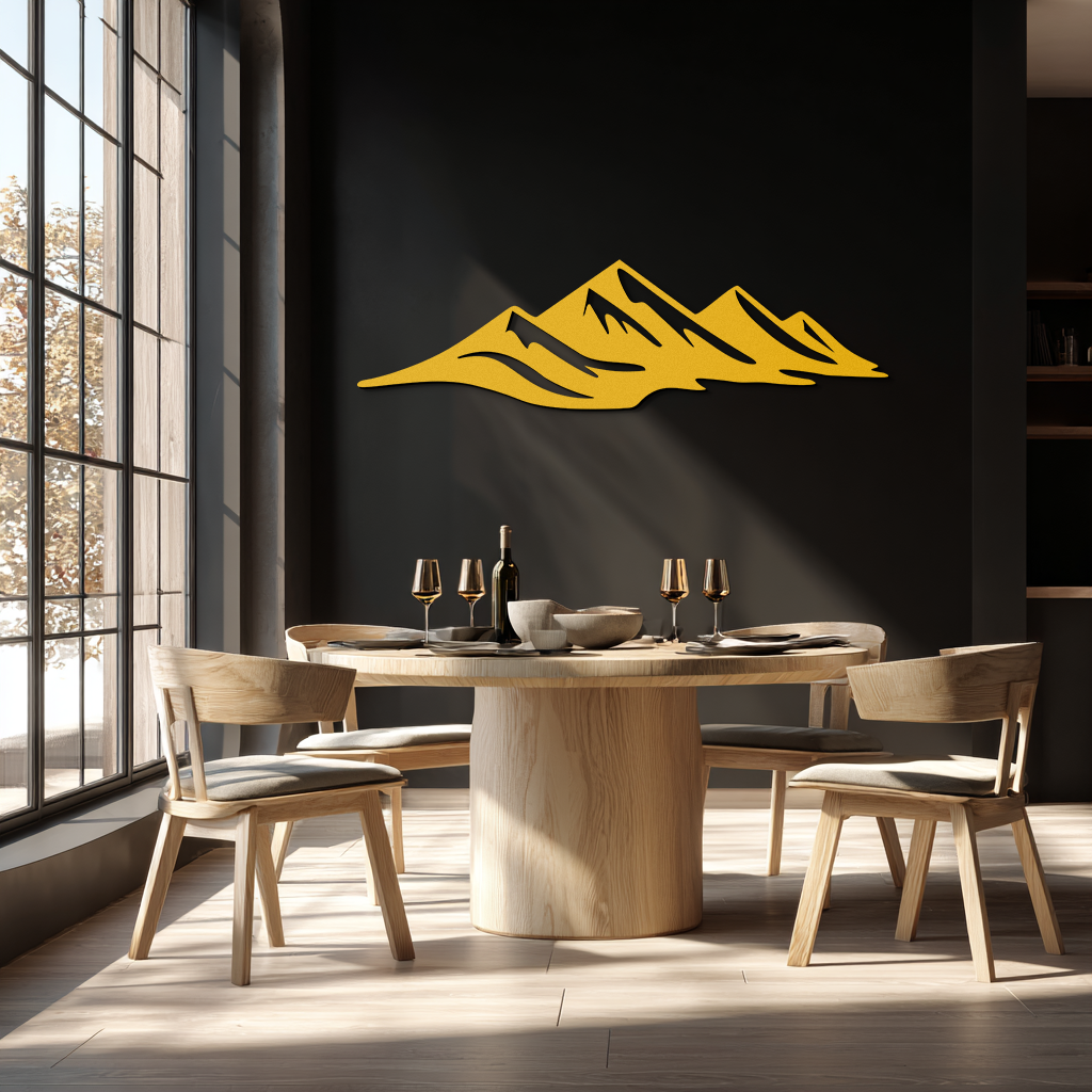 Mountain Silhouette Metal Wall Art – Horizontal Nature-Inspired Panel Decor- KAF627