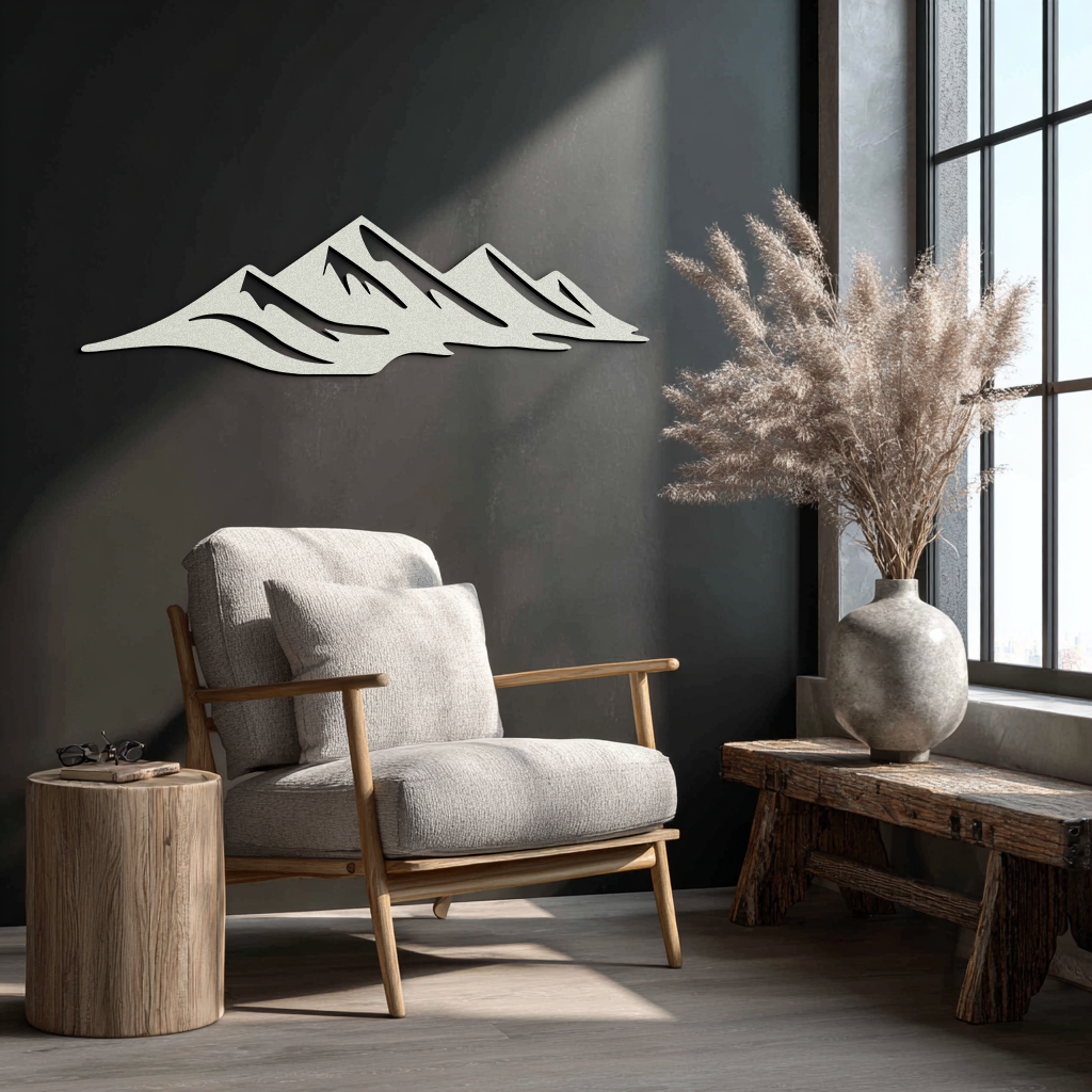 Mountain Silhouette Metal Wall Art – Horizontal Nature-Inspired Panel Decor- KAF627