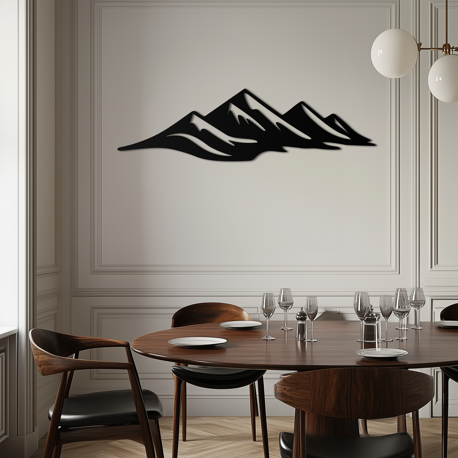 Mountain Silhouette Metal Wall Art – Horizontal Nature-Inspired Panel Decor- KAF627