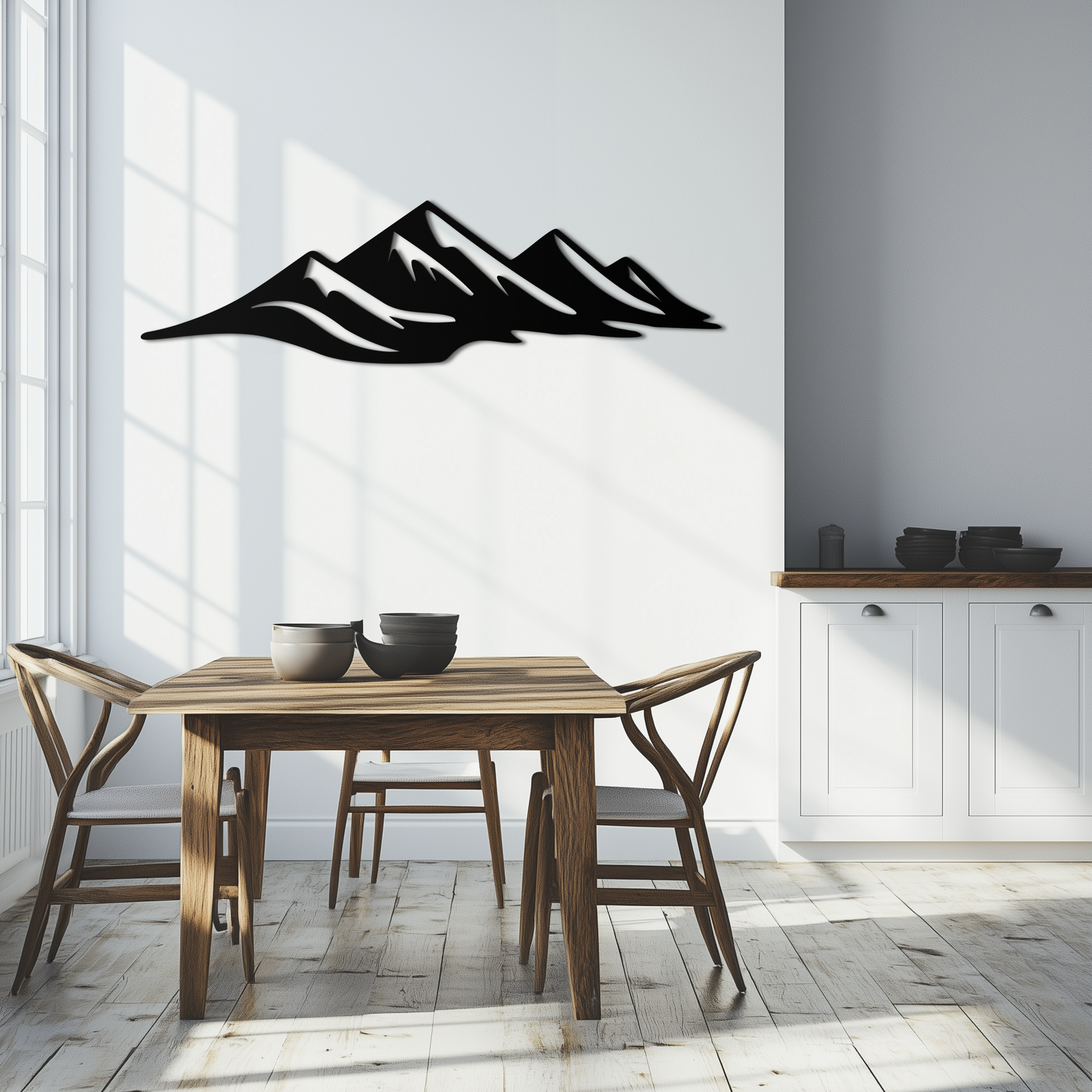 Mountain Silhouette Metal Wall Art – Horizontal Nature-Inspired Panel Decor- KAF627