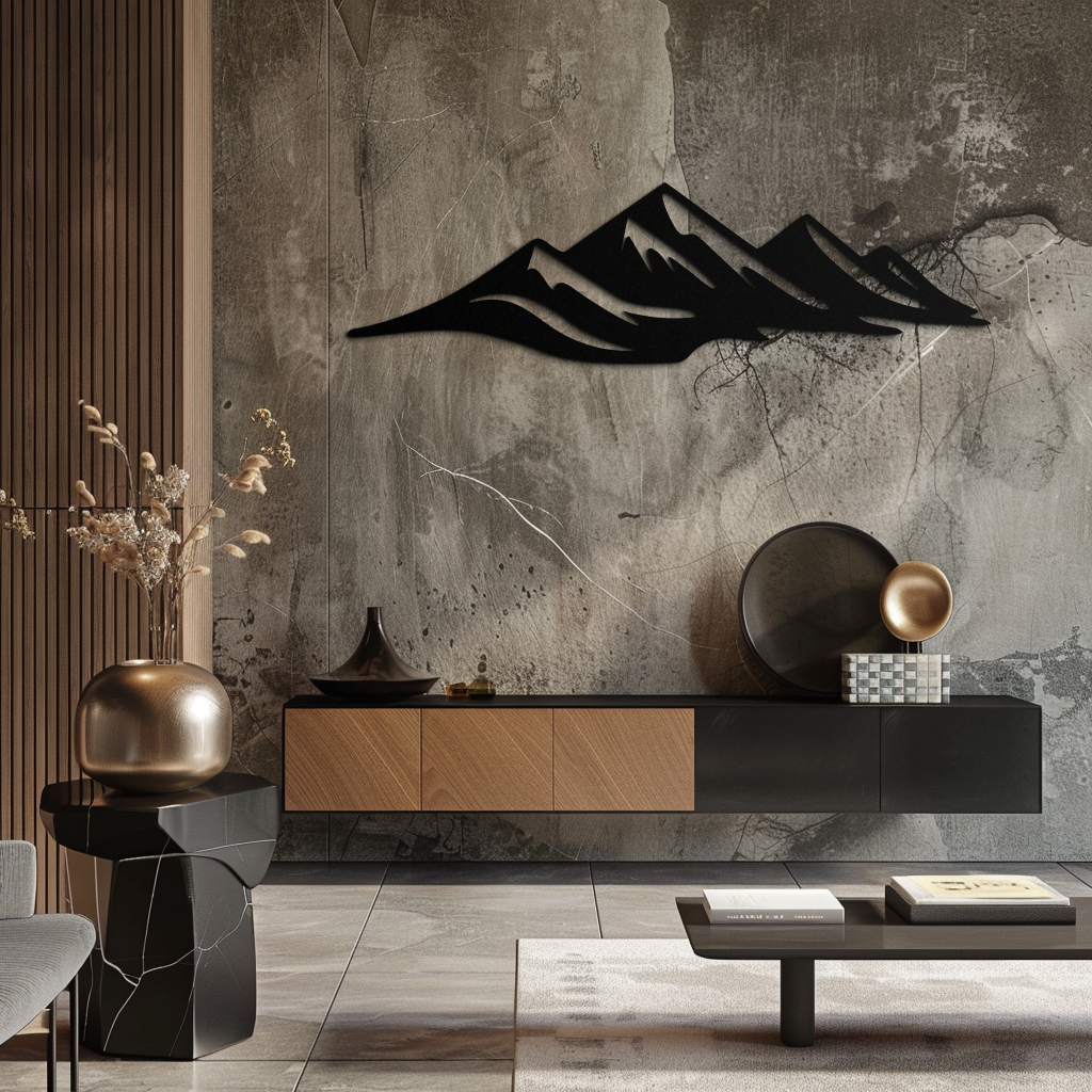 Mountain Silhouette Metal Wall Art – Horizontal Nature-Inspired Panel Decor- KAF627
