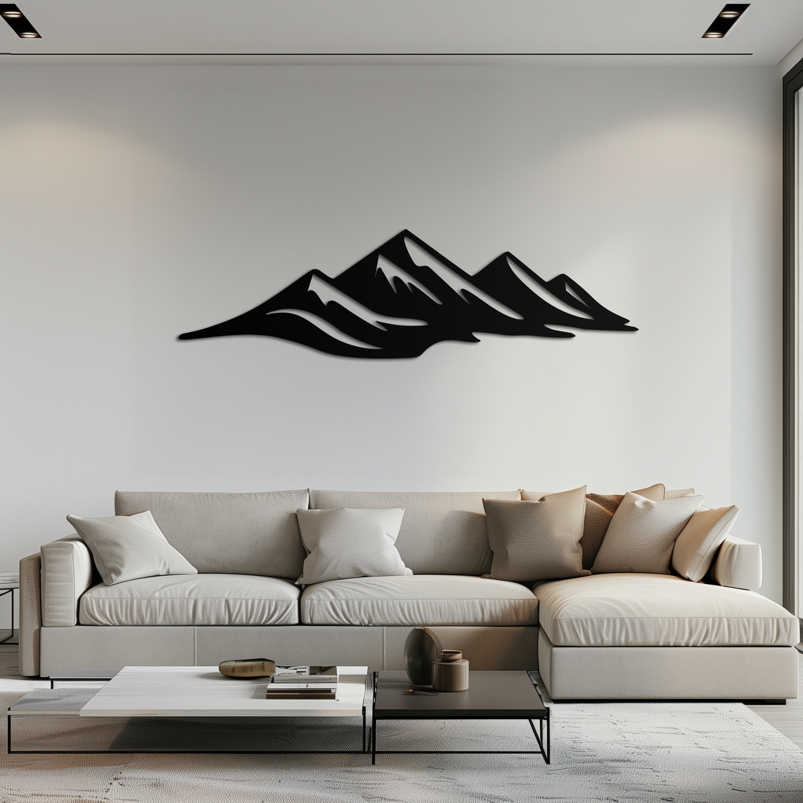 Mountain Silhouette Metal Wall Art – Horizontal Nature-Inspired Panel Decor- KAF627