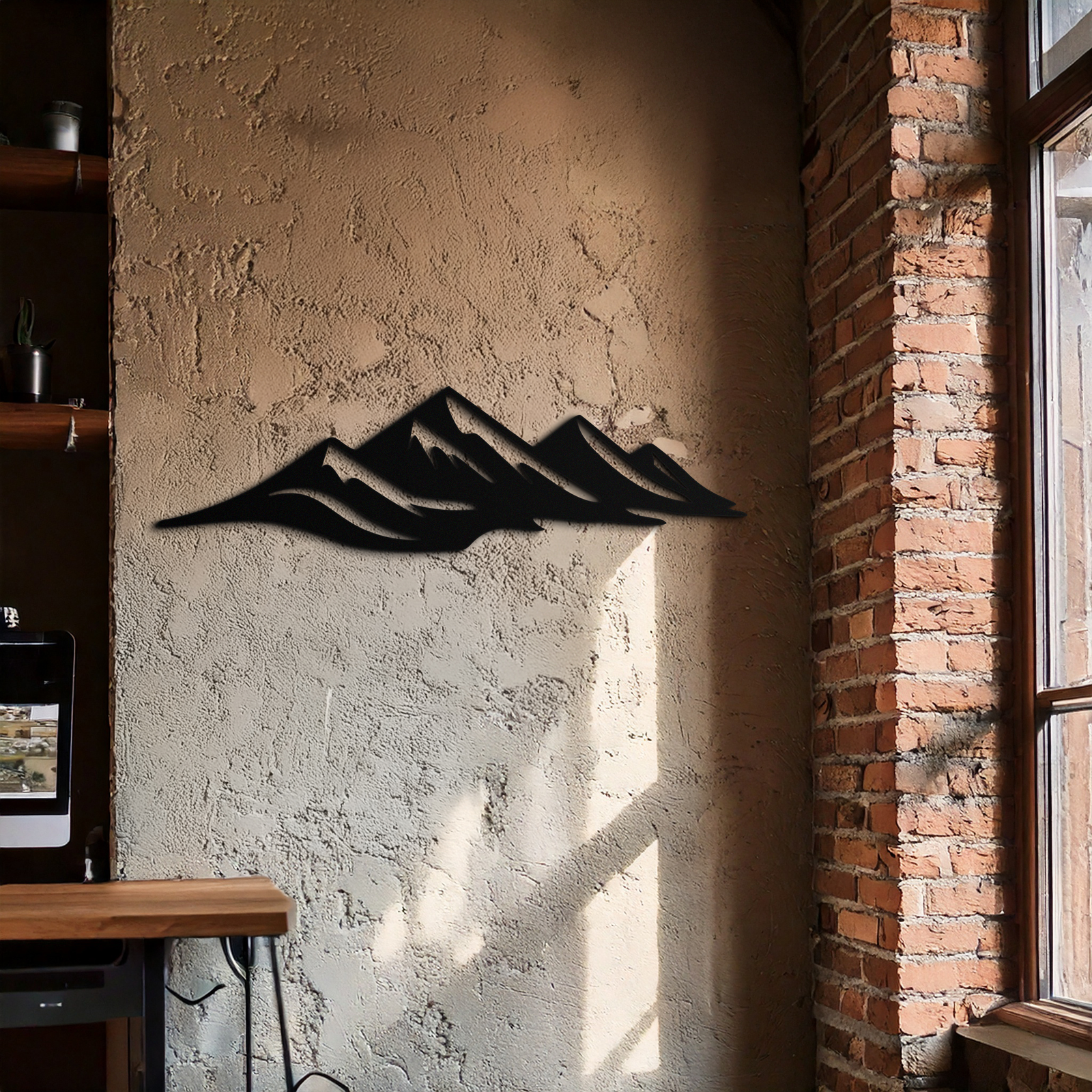 Mountain Silhouette Metal Wall Art – Horizontal Nature-Inspired Panel Decor- KAF627
