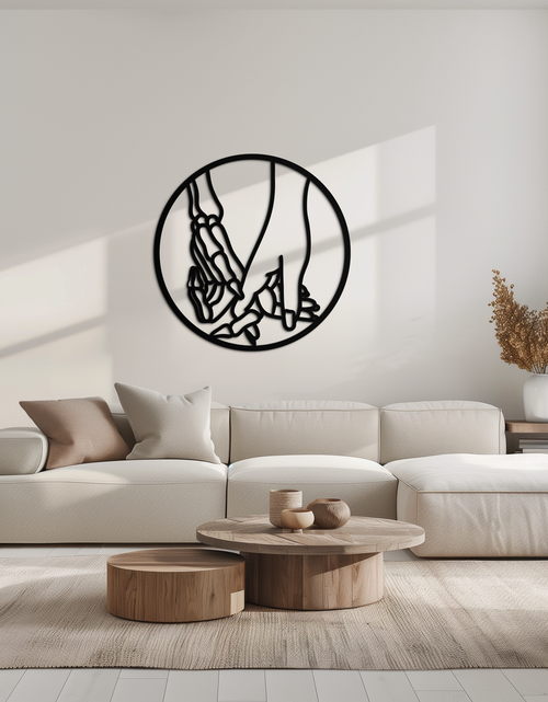 Load image into Gallery viewer, Skeleton and Human Hand Holding – Round Metal Wall Art- KAF628