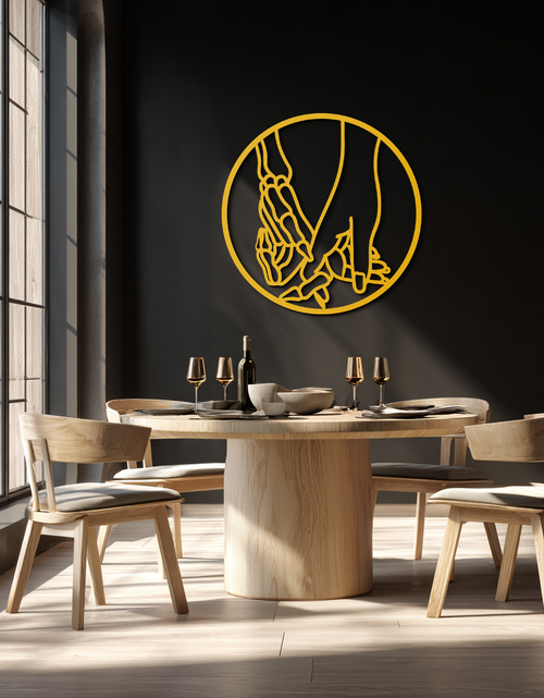 Load image into Gallery viewer, Skeleton and Human Hand Holding – Round Metal Wall Art- KAF628