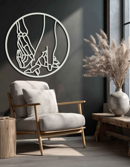 Load image into Gallery viewer, Skeleton and Human Hand Holding – Round Metal Wall Art- KAF628