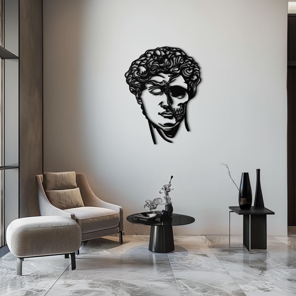 Half Skull David Head Metal Wall Art – Modern Classical Death Fusion Decor- KAF630