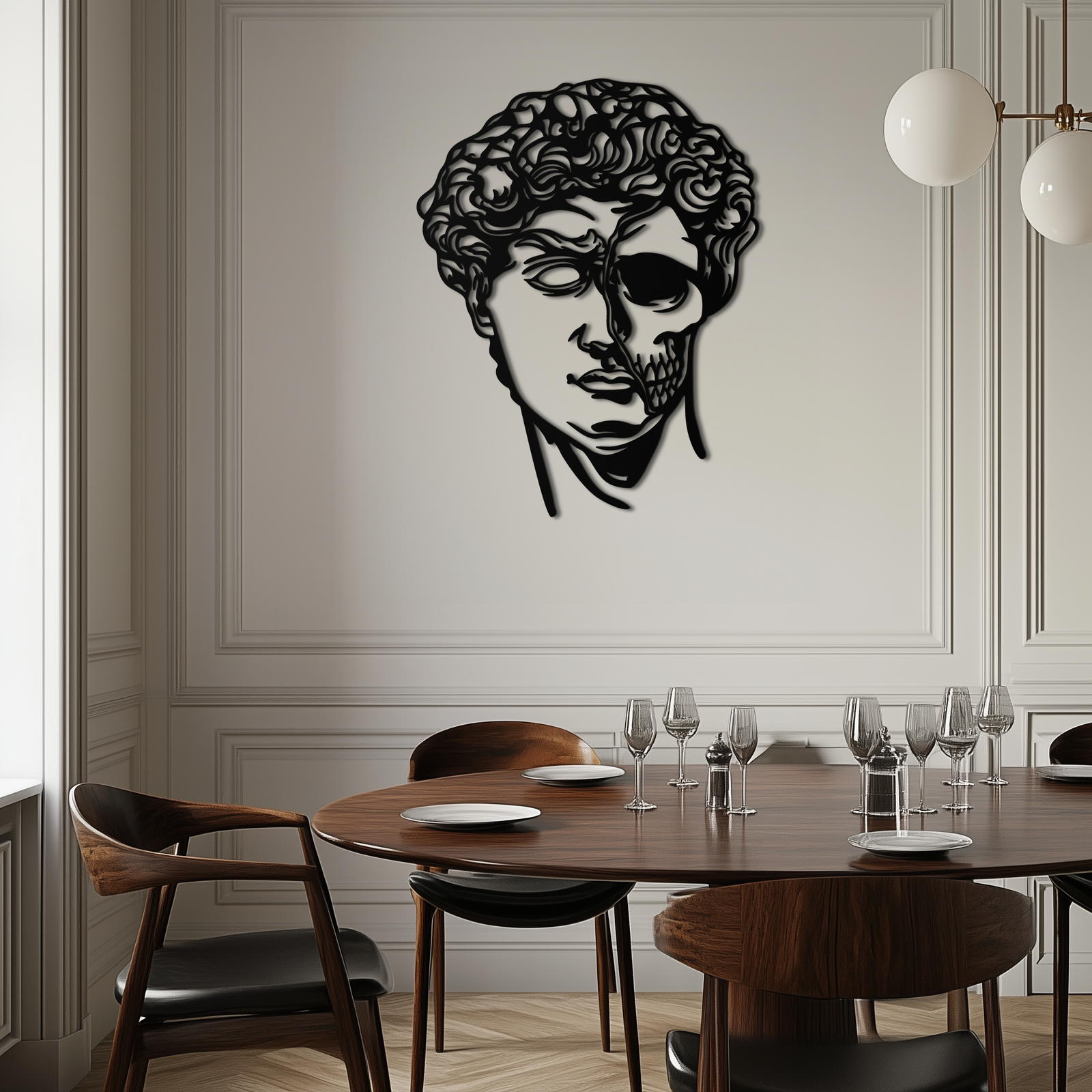 Half Skull David Head Metal Wall Art – Modern Classical Death Fusion Decor- KAF630
