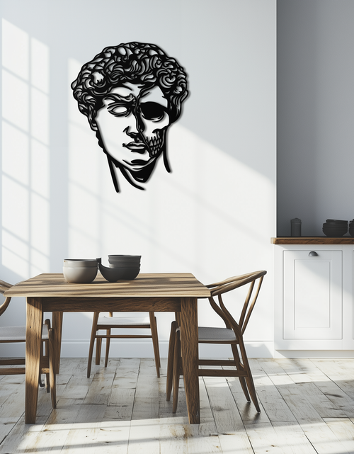 Load image into Gallery viewer, Half Skull David Head Metal Wall Art – Modern Classical Death Fusion Decor- KAF630
