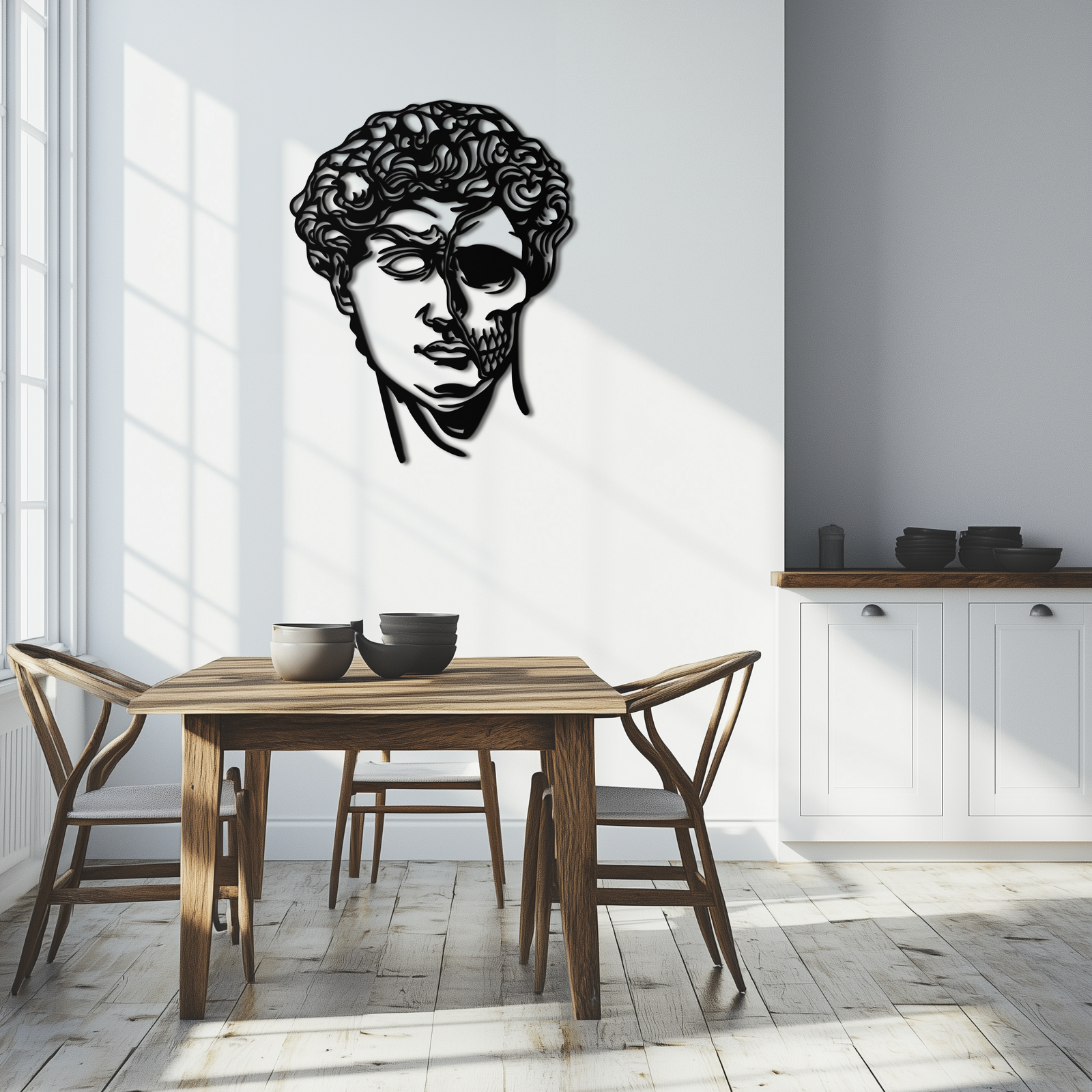 Half Skull David Head Metal Wall Art – Modern Classical Death Fusion Decor- KAF630