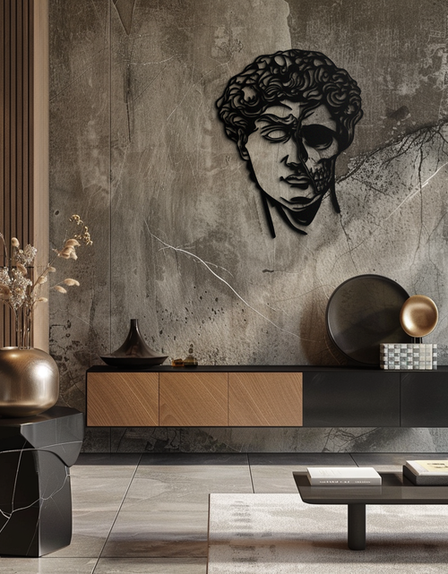 Load image into Gallery viewer, Half Skull David Head Metal Wall Art – Modern Classical Death Fusion Decor- KAF630