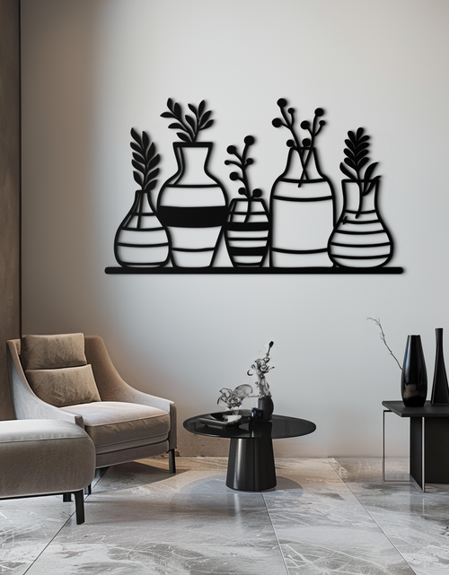 Load image into Gallery viewer, Modern Minimalist Vase Silhouette Metal Wall Art – Geometric Botanical Decor for Living Spaces- KAF631