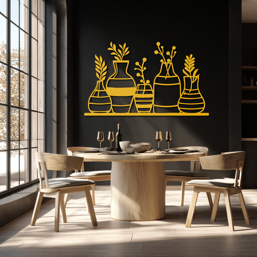 Modern Minimalist Vase Silhouette Metal Wall Art – Geometric Botanical Decor for Living Spaces- KAF631