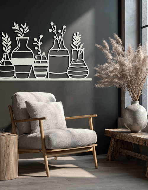 Load image into Gallery viewer, Modern Minimalist Vase Silhouette Metal Wall Art – Geometric Botanical Decor for Living Spaces- KAF631