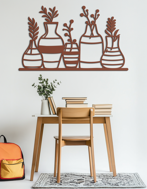 Load image into Gallery viewer, Modern Minimalist Vase Silhouette Metal Wall Art – Geometric Botanical Decor for Living Spaces- KAF631