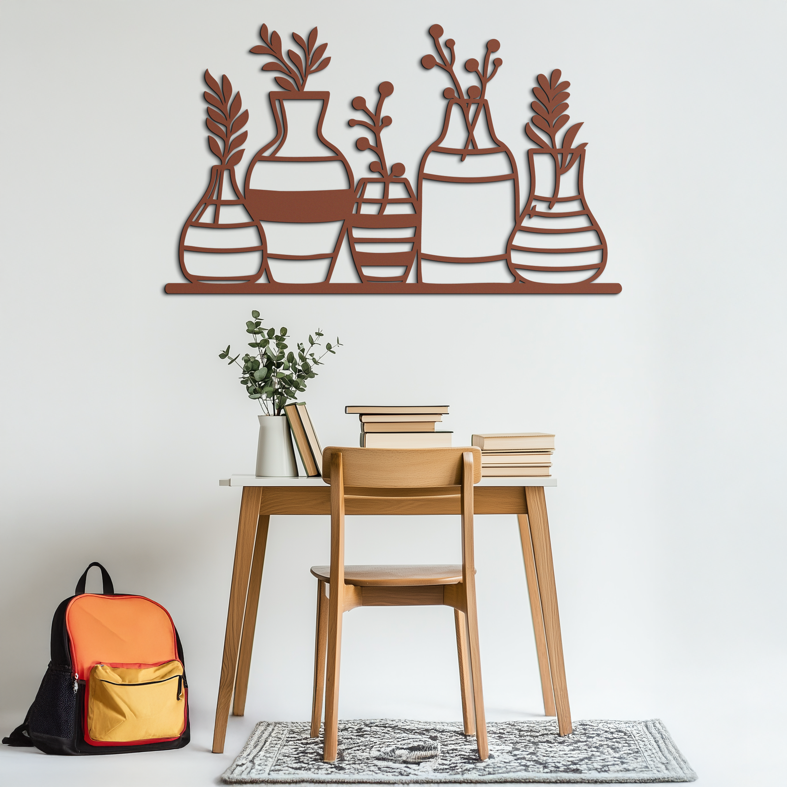 Modern Minimalist Vase Silhouette Metal Wall Art – Geometric Botanical Decor for Living Spaces- KAF631