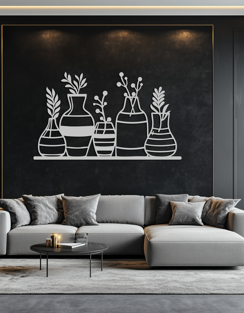 Load image into Gallery viewer, Modern Minimalist Vase Silhouette Metal Wall Art – Geometric Botanical Decor for Living Spaces- KAF631