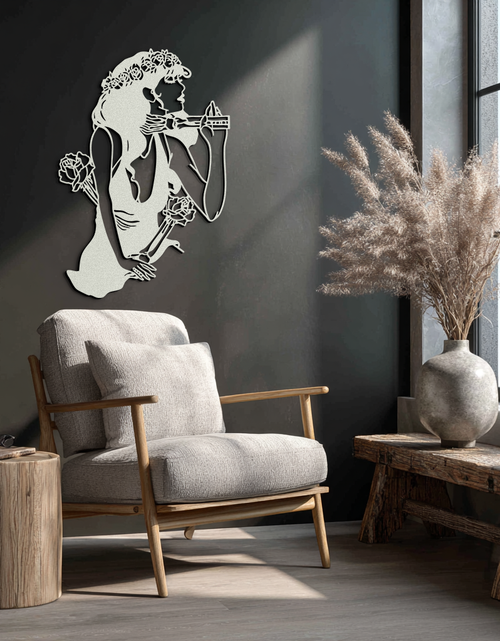 Load image into Gallery viewer, Skeleton Embrace Rose Lady Metal Wall Art – Romantic Gothic Silhouette Decor- KAF632