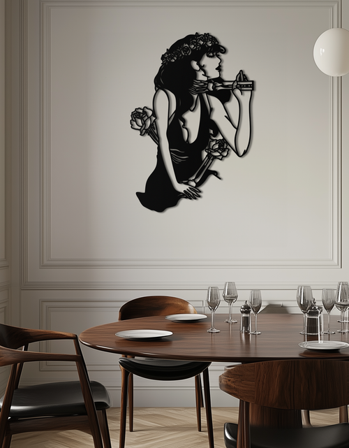 Load image into Gallery viewer, Skeleton Embrace Rose Lady Metal Wall Art – Romantic Gothic Silhouette Decor- KAF632