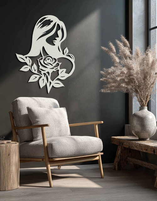 Load image into Gallery viewer, Woman and Rose Silhouette Metal Wall Art – Floral Line Art Metal Decor- KAF633