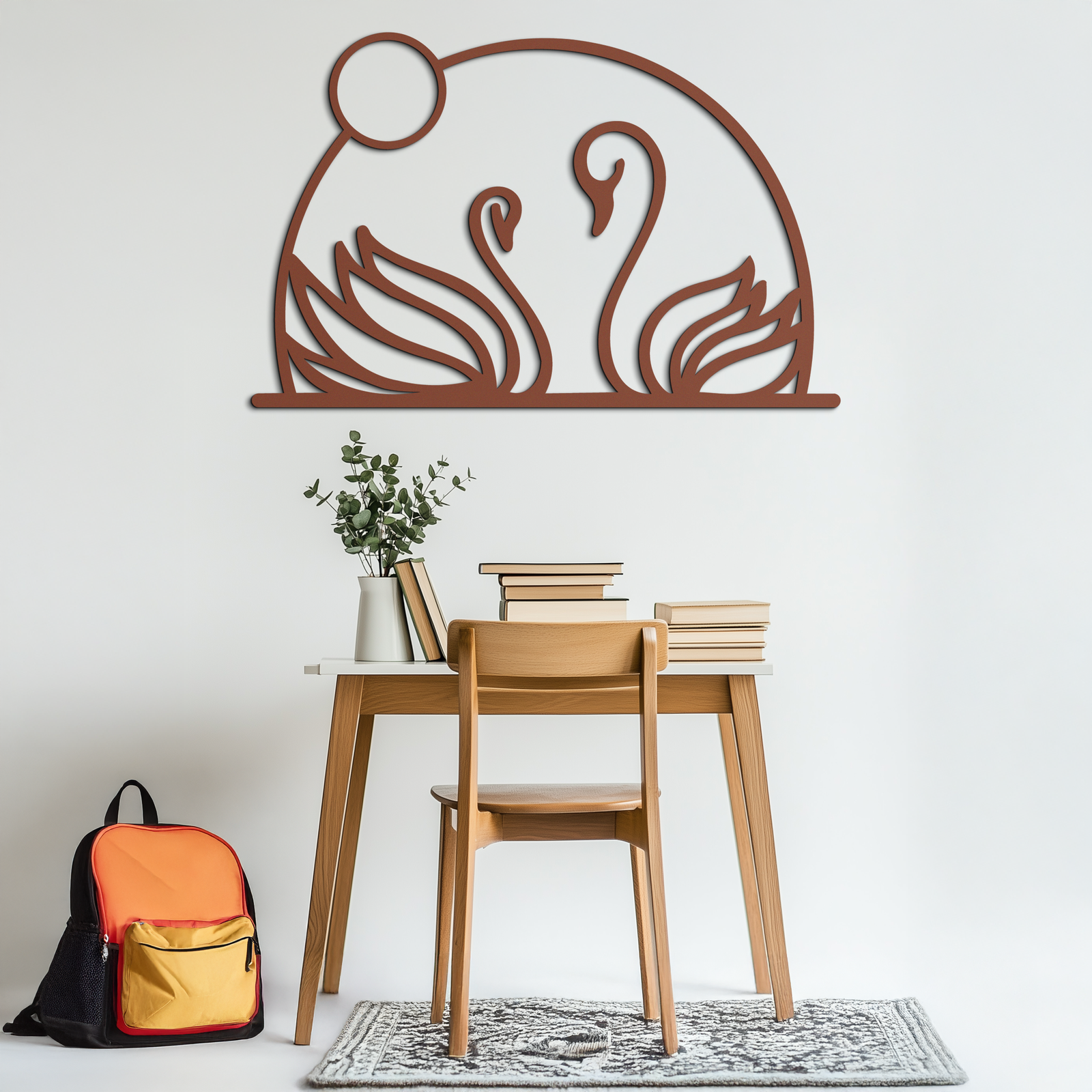 Elegant Swan Couple Silhouette Metal Wall Art – Romantic Bird Design for Home Decor- KAF634