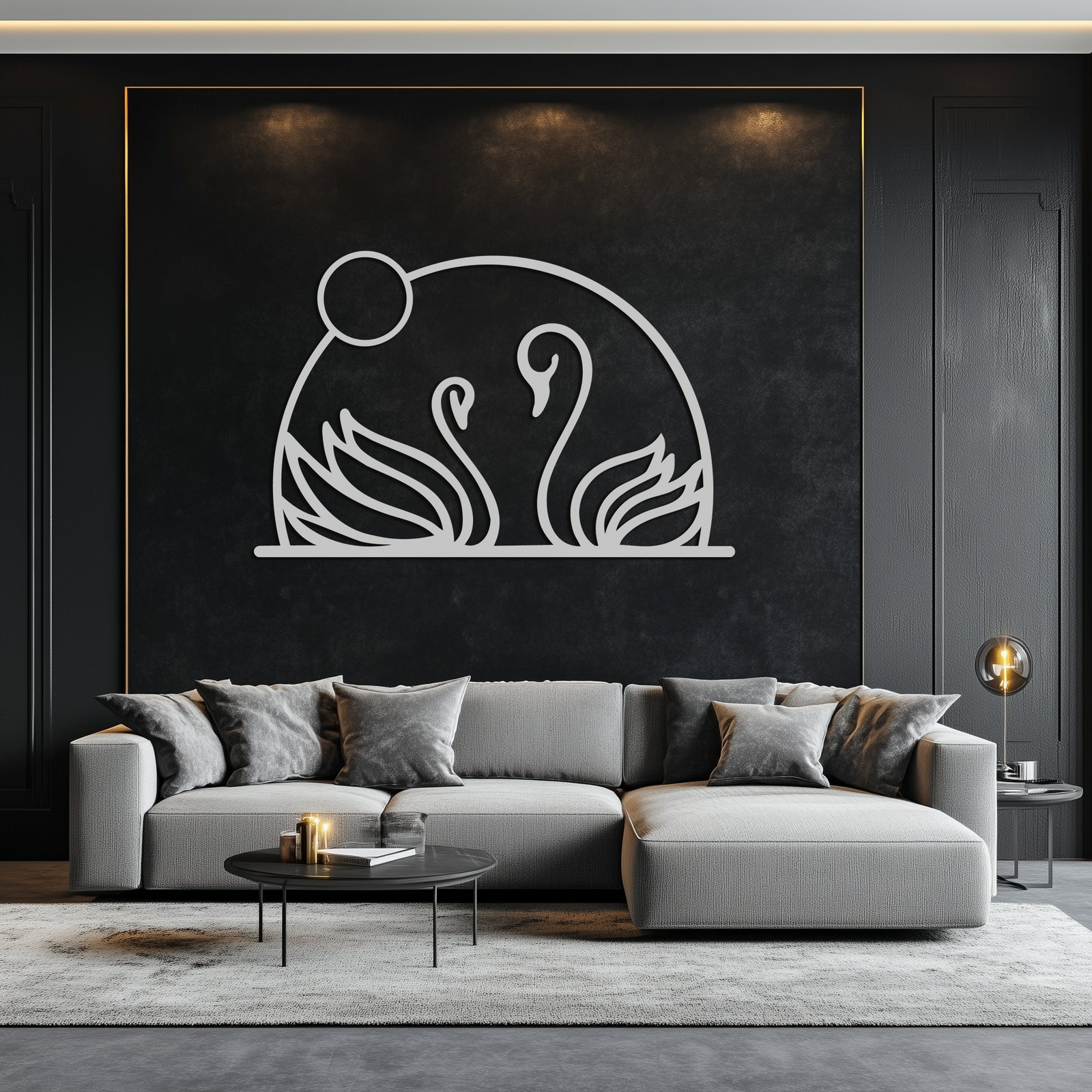 Elegant Swan Couple Silhouette Metal Wall Art – Romantic Bird Design for Home Decor- KAF634