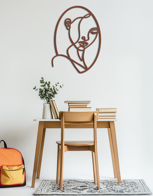 Load image into Gallery viewer, Abstract Woman Face Line Art – Minimalist Metal Wall Decor in Oval Frame- KAF635